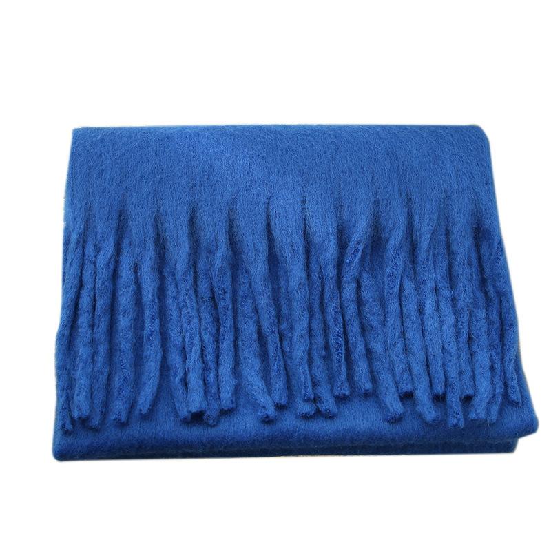 New Mohair Solid Color Scarf Women's High-end Sense Winter Warm Scarf Thickened Wool Knitted Coarse Fringed Shawl