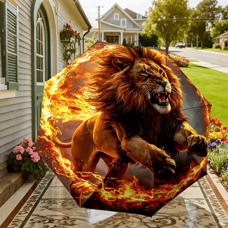Flaming Lion: A Unique and Powerful Umbrella Design   Perfect for Outdoor Adventures, Auto Open/Close Functionality, Ideal As a Gift for Travel