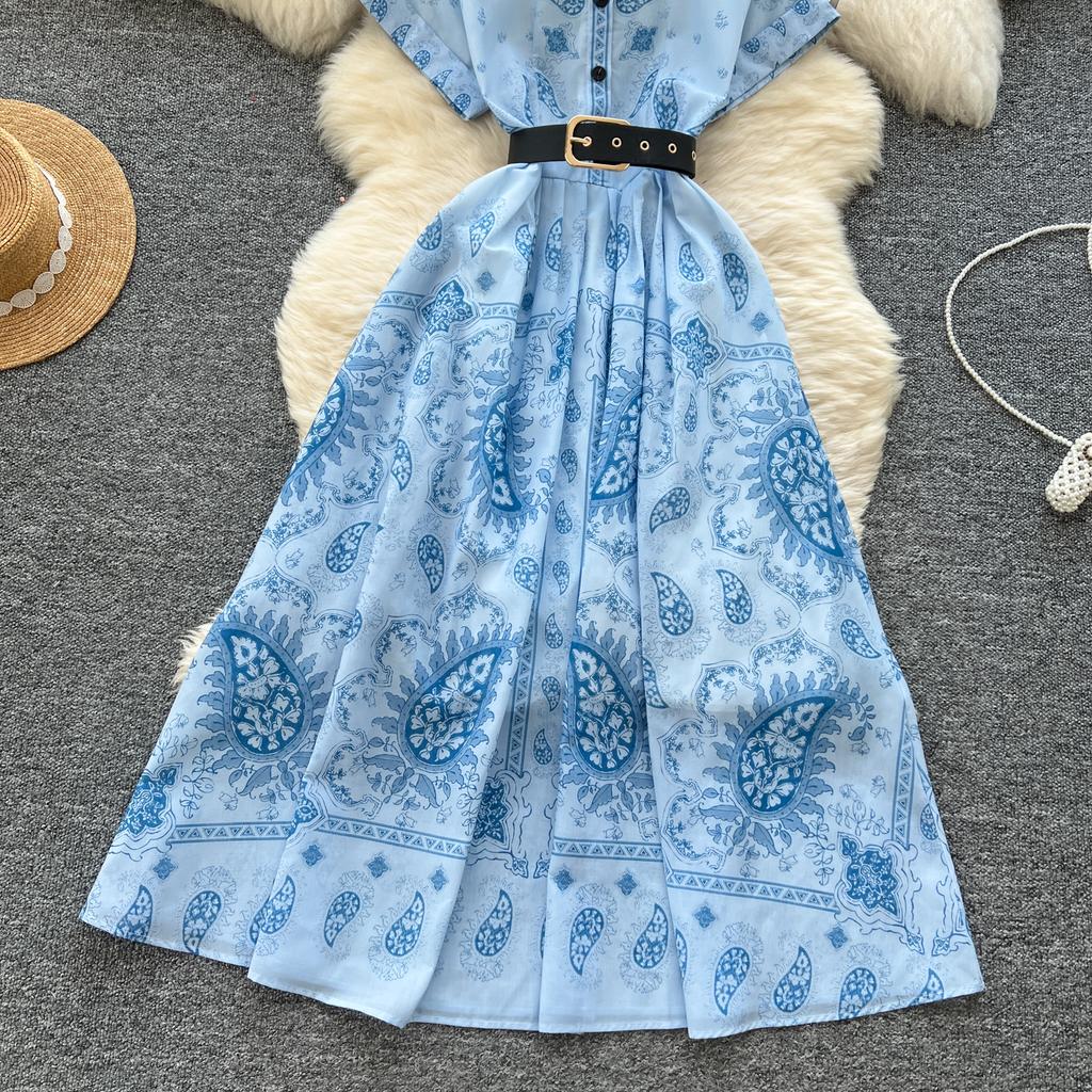 Kobiety Różowa Długa Sukienka Letnia Francuska Retro Krótki Rękaw Drukowane Sukienki Imprezowe Damskie Wąskie A-line Elegancka Długa Suknia Vestidos
