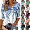 Damen Vintage Blumenmuster Bluse mit Bindekragen und Rüschen-Dreiviertelärmeln