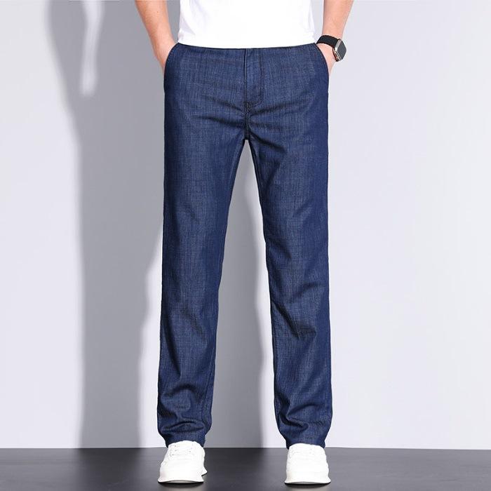 Spring and Summer Modal Cotton High Waist Loose Light Business Small Straight Men's Denim Trousers