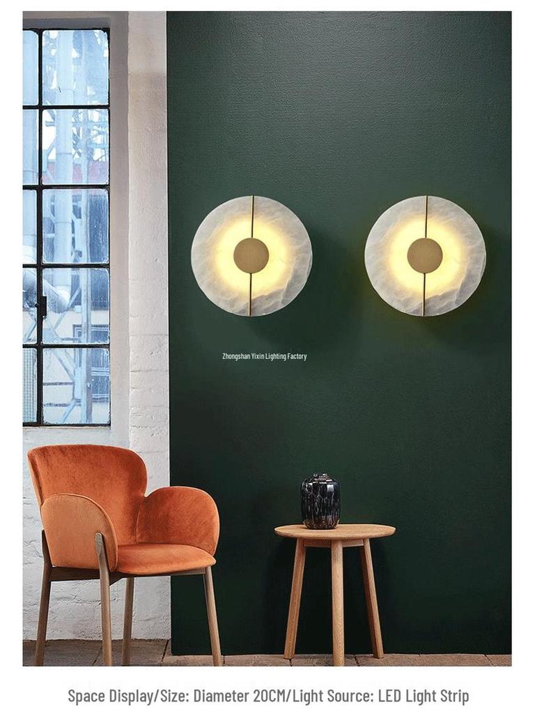 Nordic Copper Marble Wall Lamp: Postmodern Round Design for Bedroom, Living Room, Office, Hotel or Lobby.