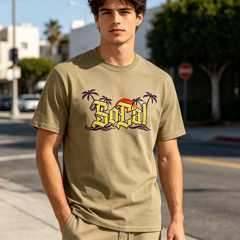 Southern California Socal Graphic T Shirt Vintage Beach Sunset Print Unisex Soft Cotton Crew Neck Short Sleeve Trendy Casual