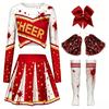 Zombie Cheerleading Uniform Women's Long-sleeve Cheerleader Performance Top Short Skirt Pom-pom Halloween School Student Costume