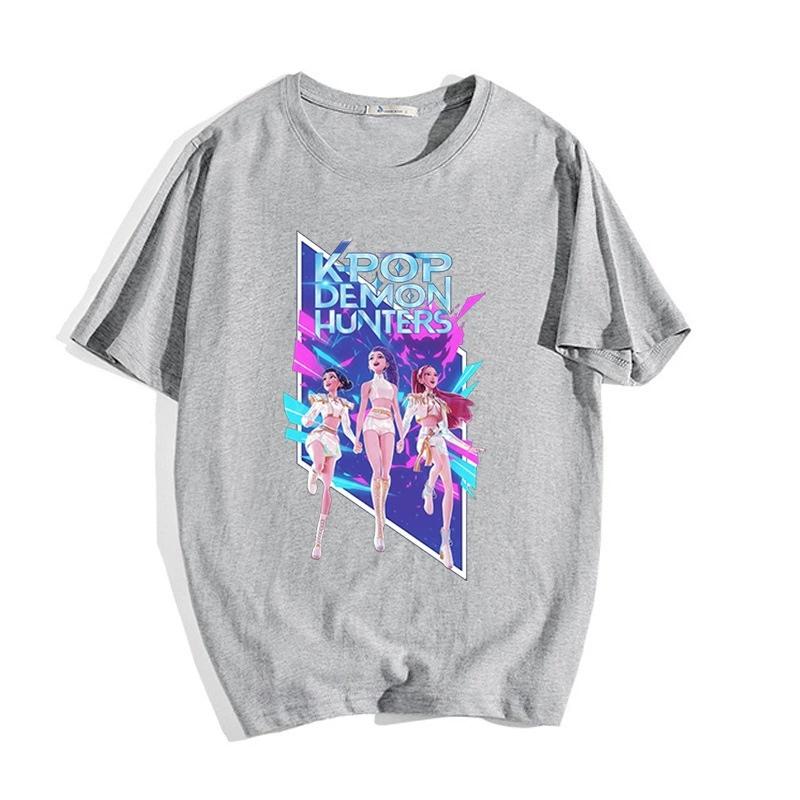 Nové Designové Trička KPop Lovci Démonů Tištěné Krátký Rukáv Módní Ležérní Oblečení Dívčí Kulatý Výstřih Pulovry Roztomilé Jednoduché Všestranné Základní Tričko