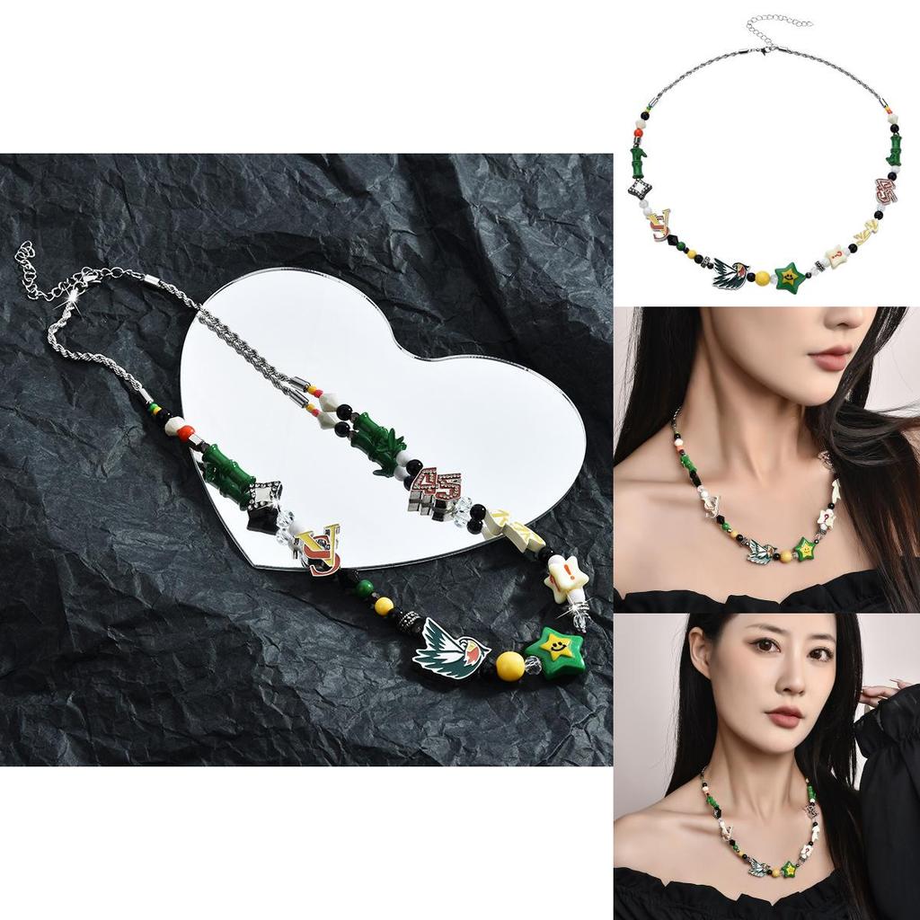 Unique Handmade Heart Shaped Lucky Star Smiley Face Necklace With Colorful Gemstones