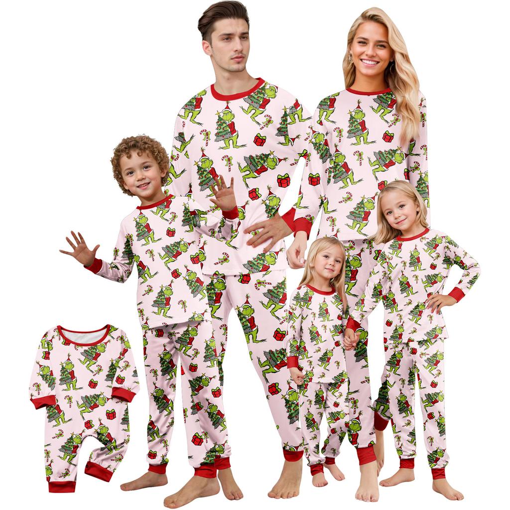 Christmas Print Cute Family Set Pajamas, Home Clothes, Family Set Long Sleeve Top Pants Set