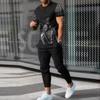 Men's Sports Set Jogging Suit Printed Summer Fashion Fun Short Sleeved Men's T Shirt Pants Set