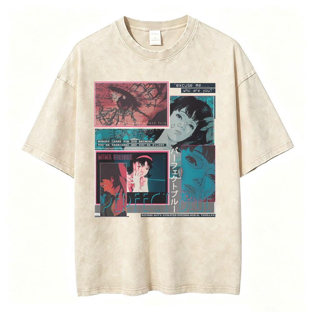 Anime Perfect Blue Mima Kirigoe Vintage Washed TShirt Men Women Clothing Fashion Aesthetic Short Sleeve Oversized T Shirts Tops