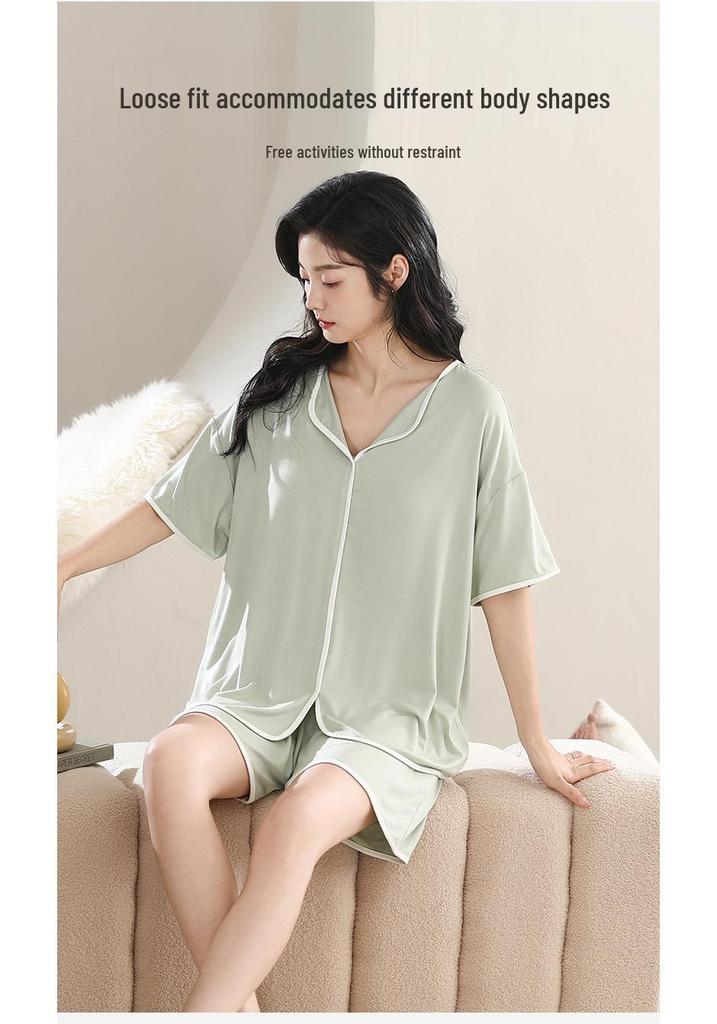 Pijama de Modal Refrigerante para Mujer con Sujetador Incorporado, Manga Corta, Amigable con la Piel, Color Sólido, Adecuado para Usar al Aire Libre