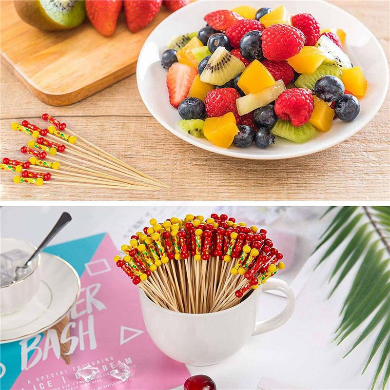ABWR-600 Stück Bambus-Obstspieße, Holz-Zahnstocher für Party-Tapas-Snacks Sandwich-Canapés Vorspeise Obstspieße BBQ