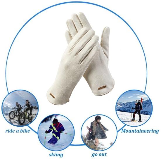 1 Pair Winter Padded Warm Gloves Solid Color Touch Screen Design Windproof Wear Resistant Riding Ski Gloves for Women