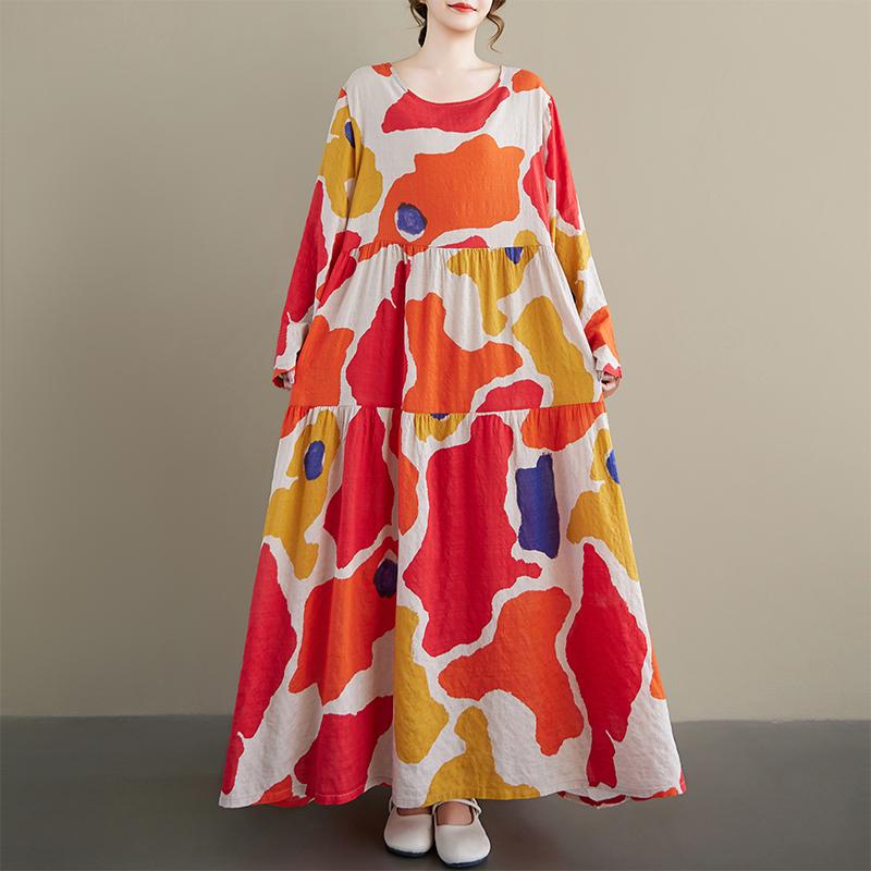 

DIMANAF New 2026 Women Plus Size Spring Summer Beach Long Dress Lady Loose Oversize Maxi Floral Print Fashion Lady one size червоний