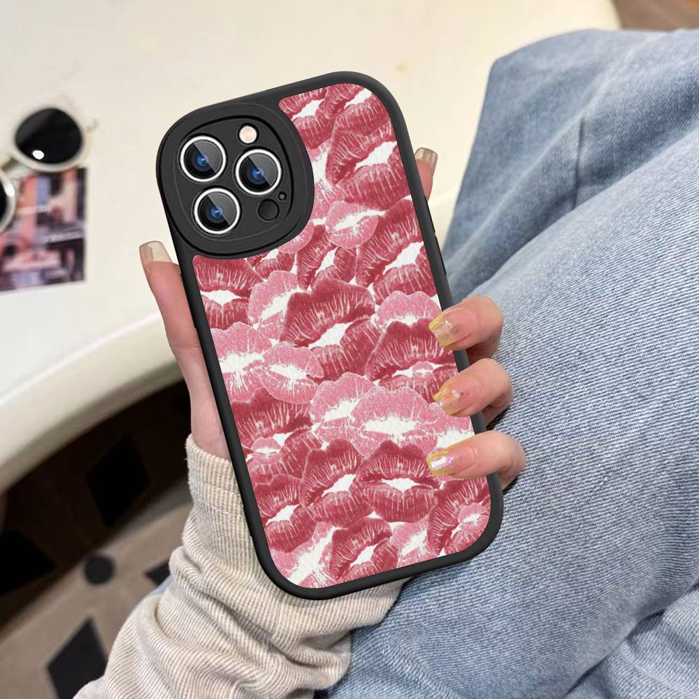 Sexy Girl Red Lips Kiss Phone Cover For IPhone 16 15 14 13 12 11 Pro Max Plus Leather Soft Case