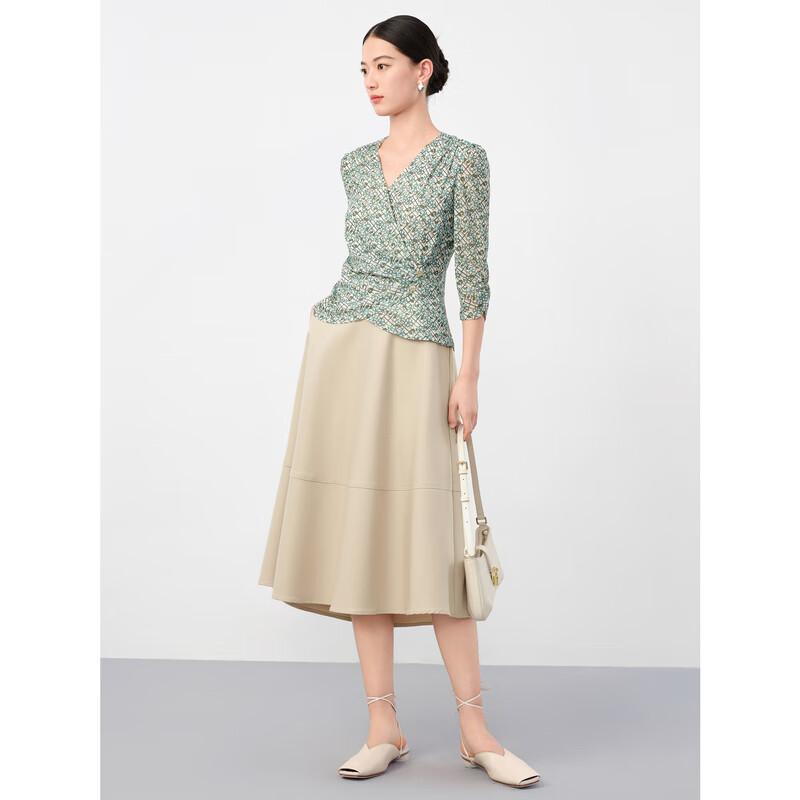 Annakou Floral Pleated V-Neck Gauze Top 2XL