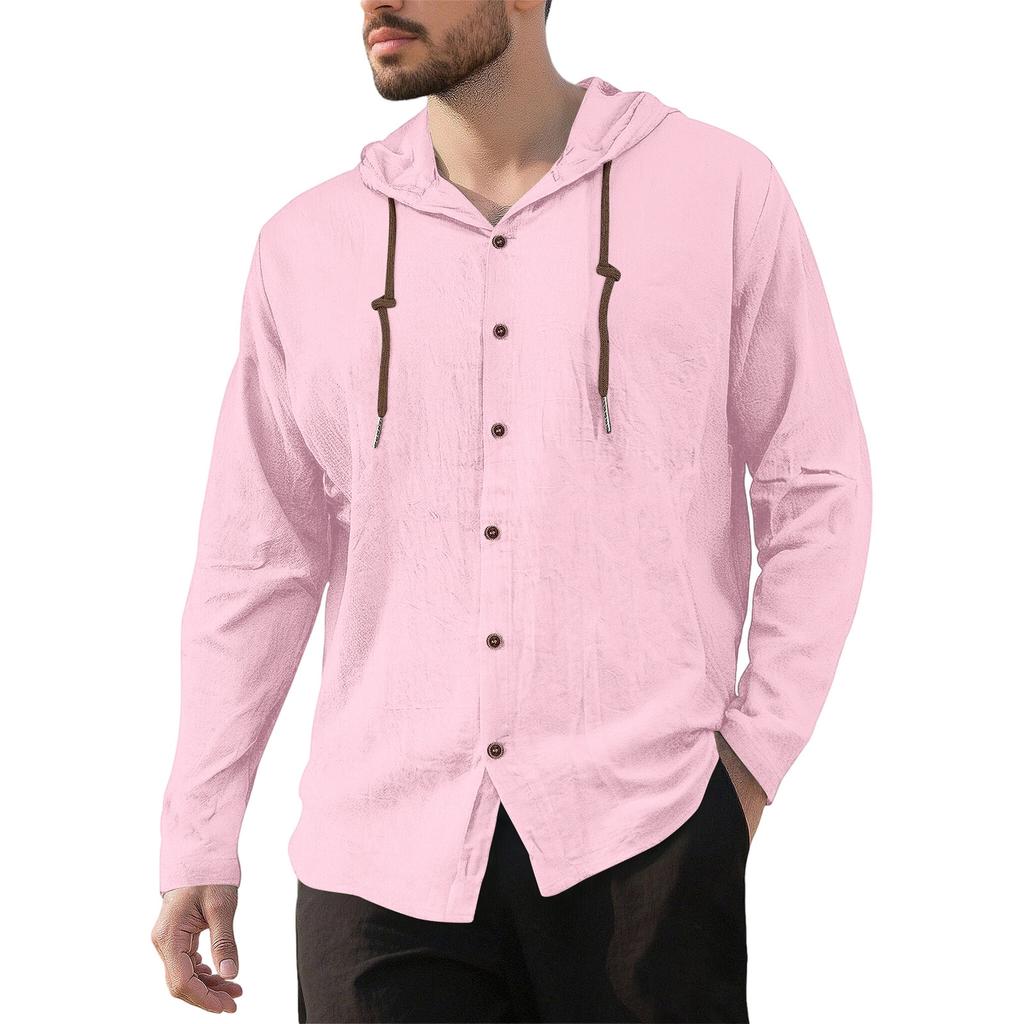 Men's Casual Hooded Long Sleeve Shirt Button Down Lightweight Breathable Loose Fit Oversized Cotton Shirt for Outdoor Sports