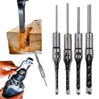 4PCS Square Hole Drill Bit HSS Auger Mortising Chisel Drill Set 6.4/8/9.5/12.7 Mm Square Woodworking Drill Woodworking Tools