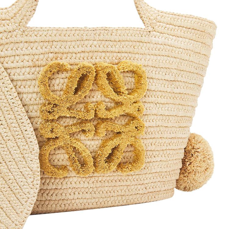 Loewe Logo Wine Palm Fiber And Cowhide Leather Tote Bag Small Women Tote Bag Natural A223S17X01-2123