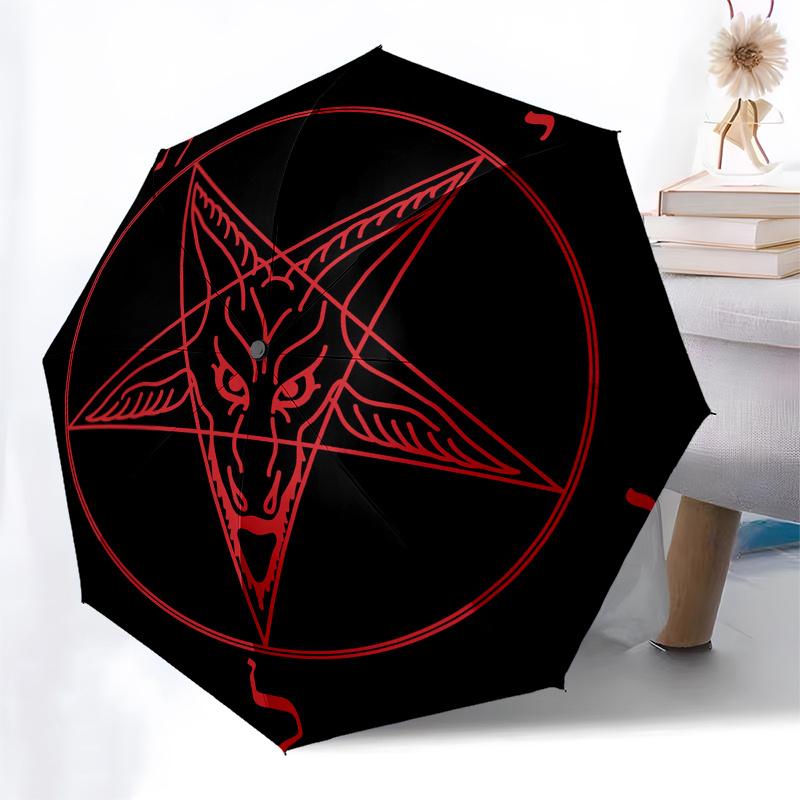 Baphomet Pentagram Sticker, Occult Goat Head Symbol Decal for Car Laptop Window Wall Decoration (Red) Umbrella, Cute Umbrella with Cute Design, Portab