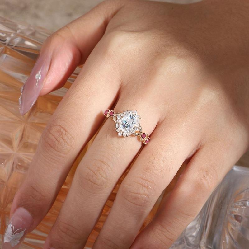 Charm Women Rings Rose Gold Color Round White Red Stone Rings Party Accessories Gift