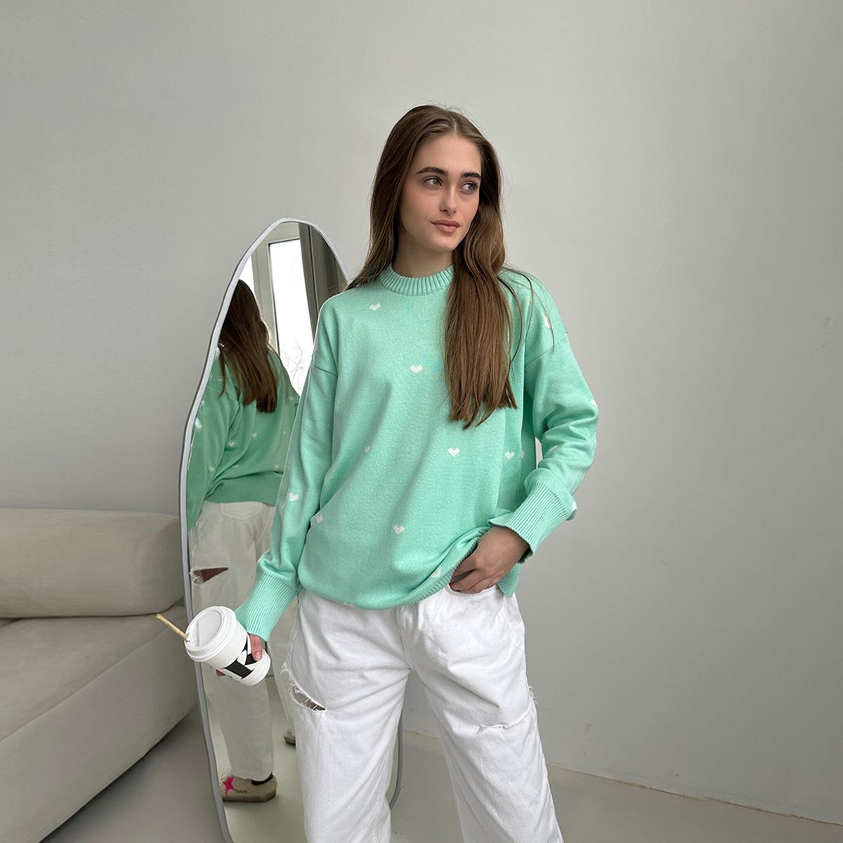 

Женский свитер осень-зима с круглым вырезом и длинными рукавами S зелёный