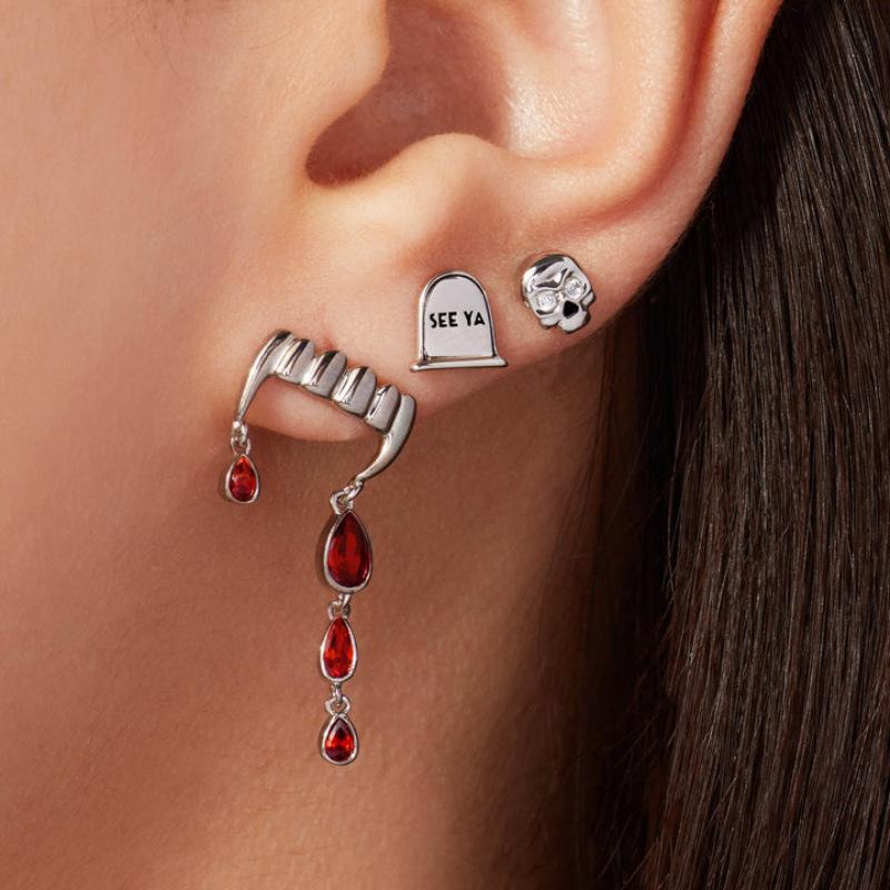 New Halloween Vampire Fangs Necklace Dripping Blood Teeth Earrings adjust&picture