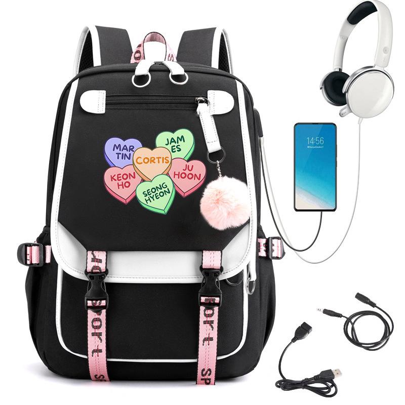 KATSEYE Girlgroup Cartoon Rucksack USB-Ladeanschluss Schultasche 60123-1 Leicht Freizeit
