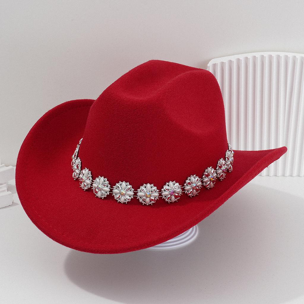 New Top Hat Western Cowboy Hat Metal Flower Rhinestone Gem Hat Chain Accessories Hat Strap Hat