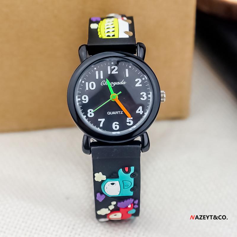 Dziecięcy Kreskówkowy Zegarek Kwarcowy 3D - Motywy: Piłka nożna, Samolot, Koparka, Dinozaur