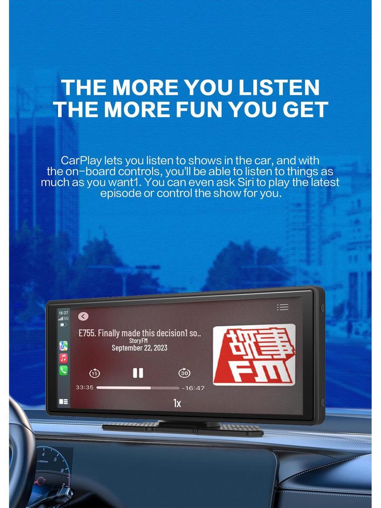 10.26" CarPlay Portable Screen: MP5 Navigation, Reversing Interconnection, Bluetooth, 4K Recorder