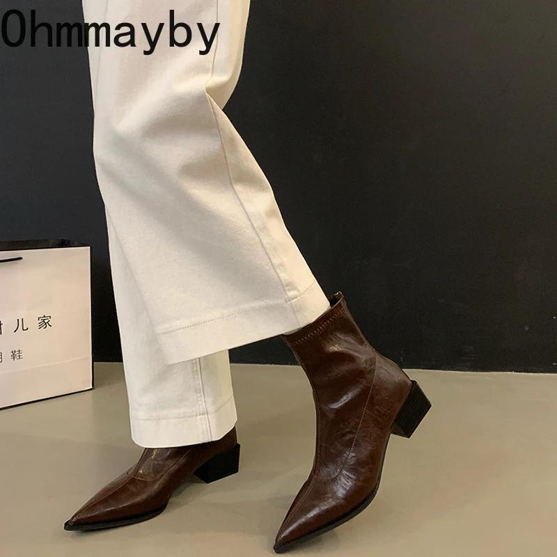 Cizme de damă cu toc gros și toc înalt, stil toc înalt, ...