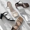 Amiami CX3122 Square Toe Plate Easy To Put On and Take Size LL Black Sandals, Mules, Leg-Lengthening, Sole, Off, Delicate, (24.5cm), (Smooth)