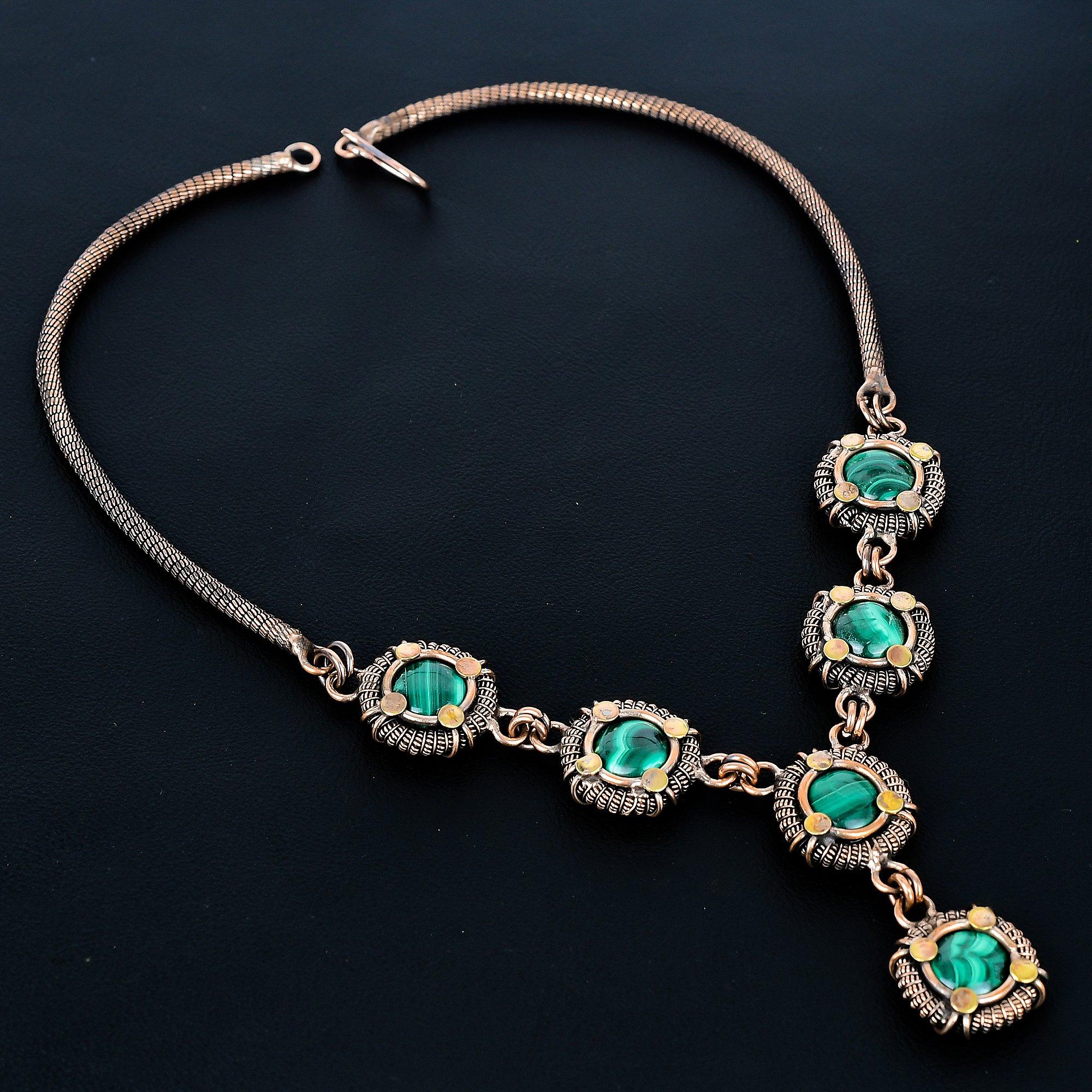 

Малахитовое ожерелье, ожерелье на регулируемой цепочке, обернутое медной проволокой 999 пробы. Подарок для женщин ожерелье ручной работы ювелирные изделия из драгоценных камней