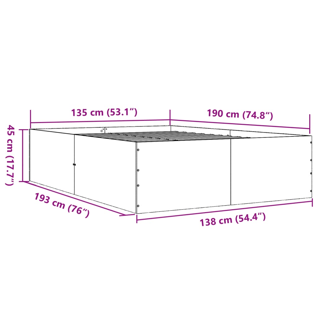 Bed Frame Grey Sonoma 135 x 190 cm Particleboard
