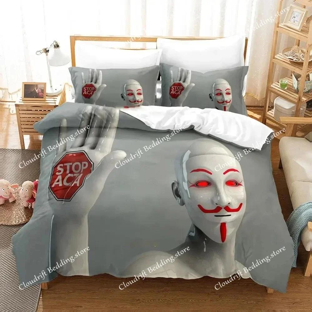 Personality Technology Anonymous Bedding Set Duvet Cover Bed Set Quilt Cover Pillowcase Comforter King Queen Size Boys Adult026