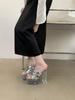Eilyken Pailletten Damen Hausschuhe Sommer Plateau Eckige Zehen Pantoletten Schuhe Design Kristall Transparent Hohe Absätze Sandalen