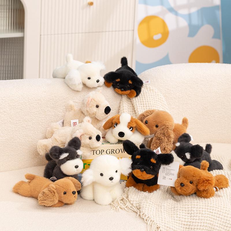 Cuddly Pose Puppy Series Plush Toys Mini Fluffy Schnauzer Poodle Bichon Rottweiler Golden Retriever Doll Lovely Desktop Pets