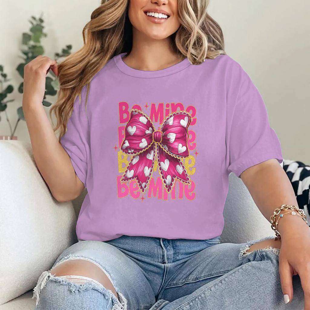 Rosa Valentinstag Coquette Herz T-Shirts Damen Be Mine Kurzarm-T-Shirt Glitzer Coquette Valentinstag Shirt Design Damen T-Shirt