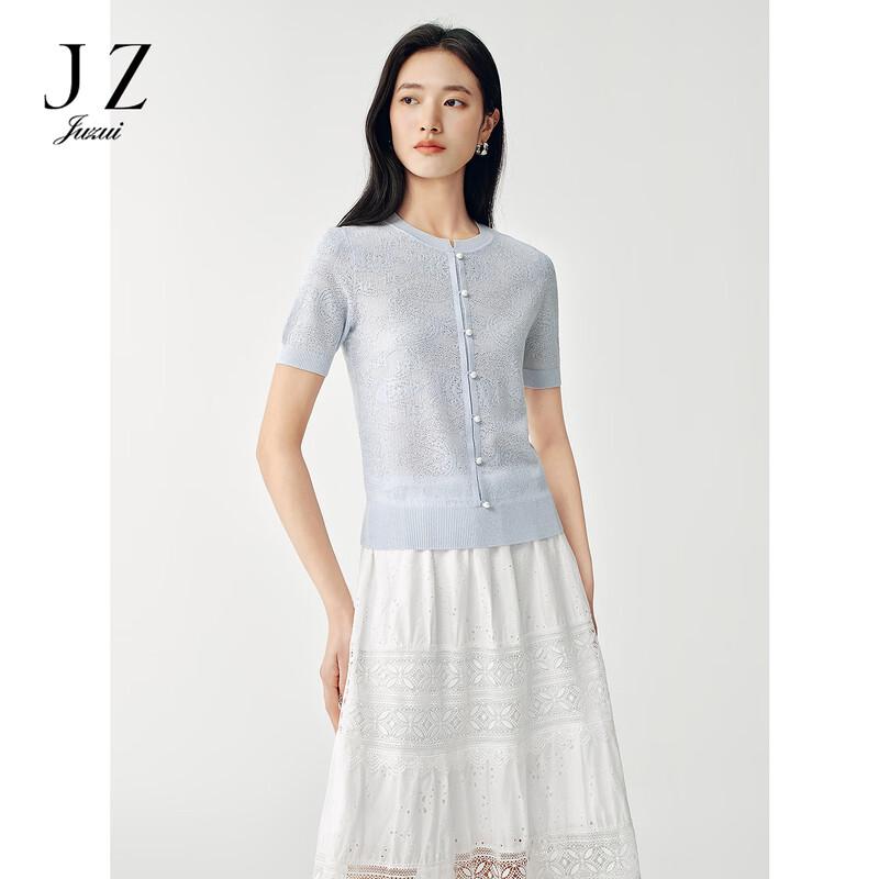 JUZUI Women s Bright Silk Textured Knit Short Sleeve Top L