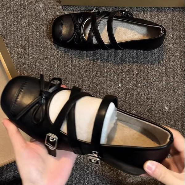 Women Bow Ballet Dance Mary Jane Shoes Fashion Square Toe Rivet Loafers New Dress Designer Flats Casual Ballerinas Footwears