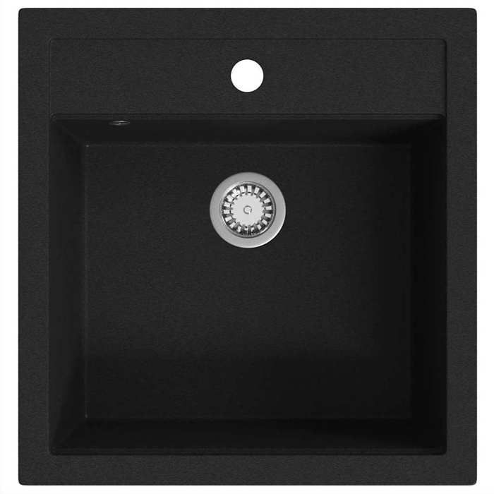 VidaXL Évier de Cuisine en Granit Bac Unique Noir Maison Décor de Cuisine 142948