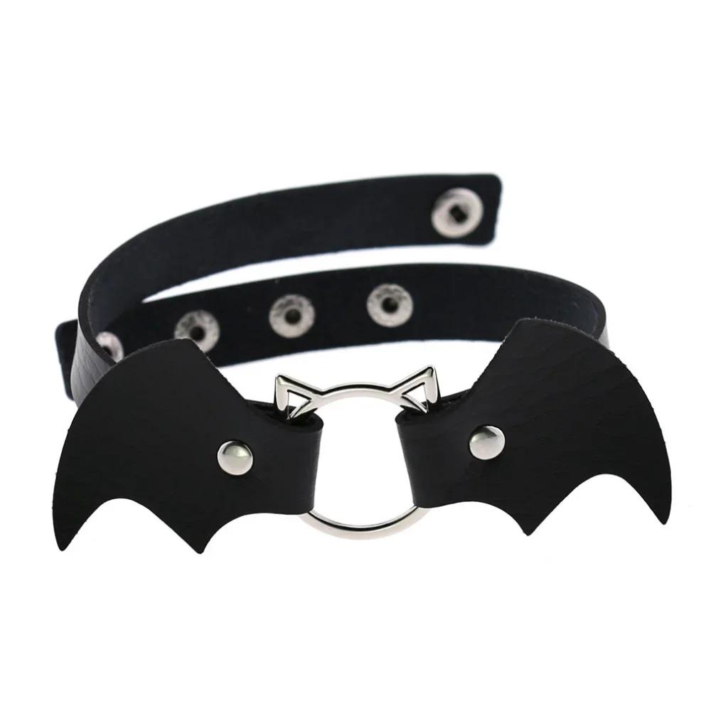 Fashion Simple Vintage Punk Gothic Harajuku Black White PU Leather Bat Choker Necklace for Women Statement Necklaces Jewelry