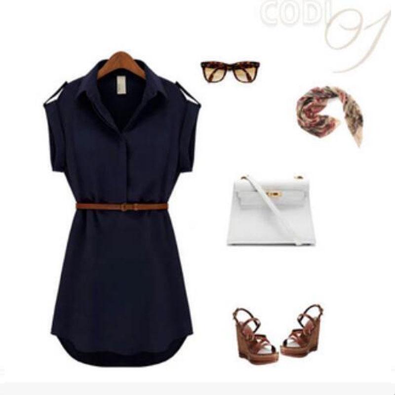 Elegant Summer Women's Shirt Dress In Chiffon With A Casual And Loose Fit