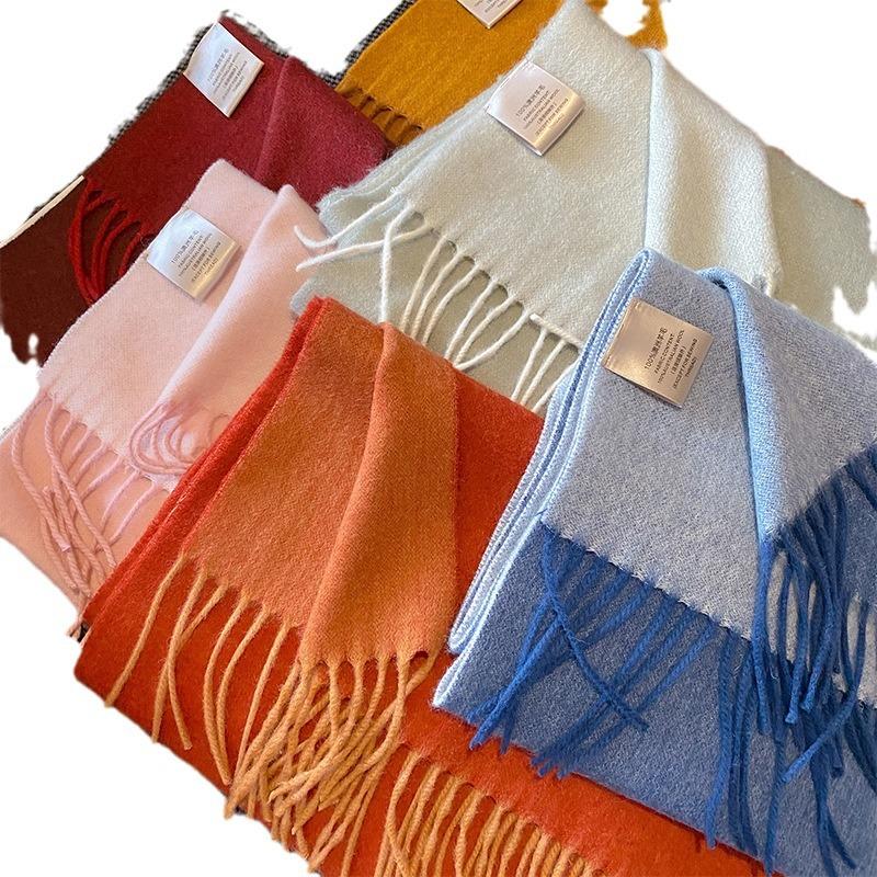 Autumn and Winter All match Pure Wool Scarf Women's New Comfortable Australian Wool Two Color Scarf Warm Thickened Korean Style Shawl