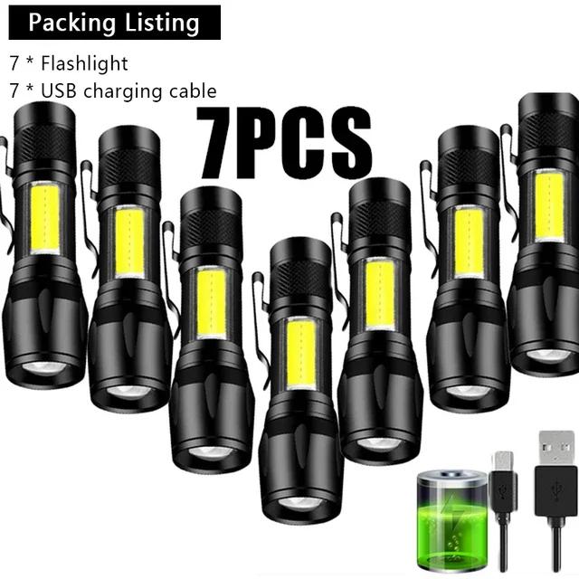 1/3/5/7/9 PCS Mini LED Flashlight COB+XPE Portable Torch Camping Lantern Zoomable Focus Light Tactical Flashlight with Pen Clip