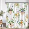 Cat Shower Curtain Cartoon Animal Potted Plant Greenery Black Cat Abstract Nordic Bathroom Decor Minimalist Bathtub Curtain