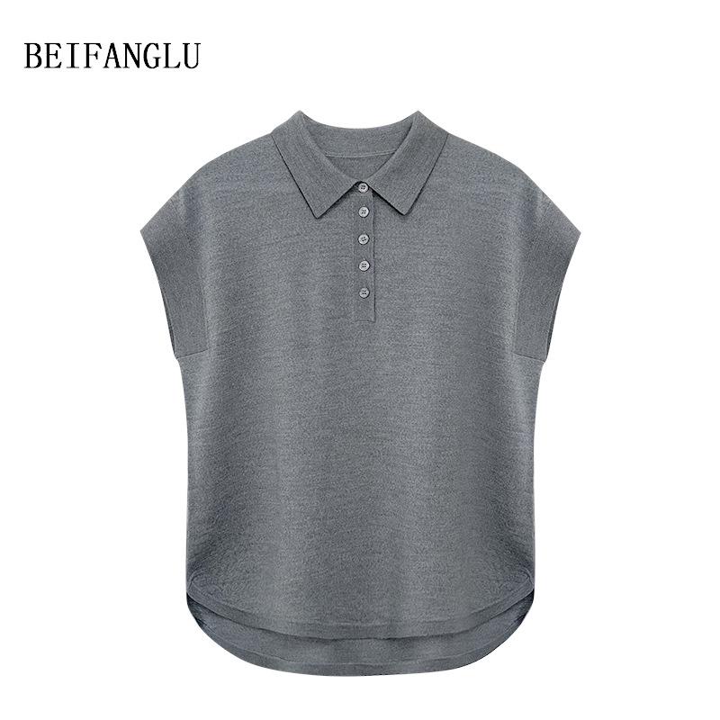 Northern Deer Women's 100% Wool Polo Collar Knit Top with Drop Shoulder Sleeves