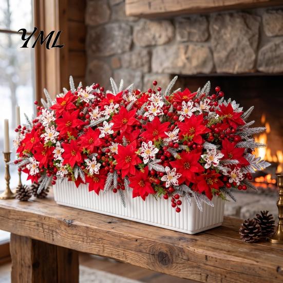 Decorative Plastic Flowers for Table Centerpieces 23Pcs Artificial Poinsettia Flowers, Lifelike Flower Arrangement Home Office Wedding Indoor