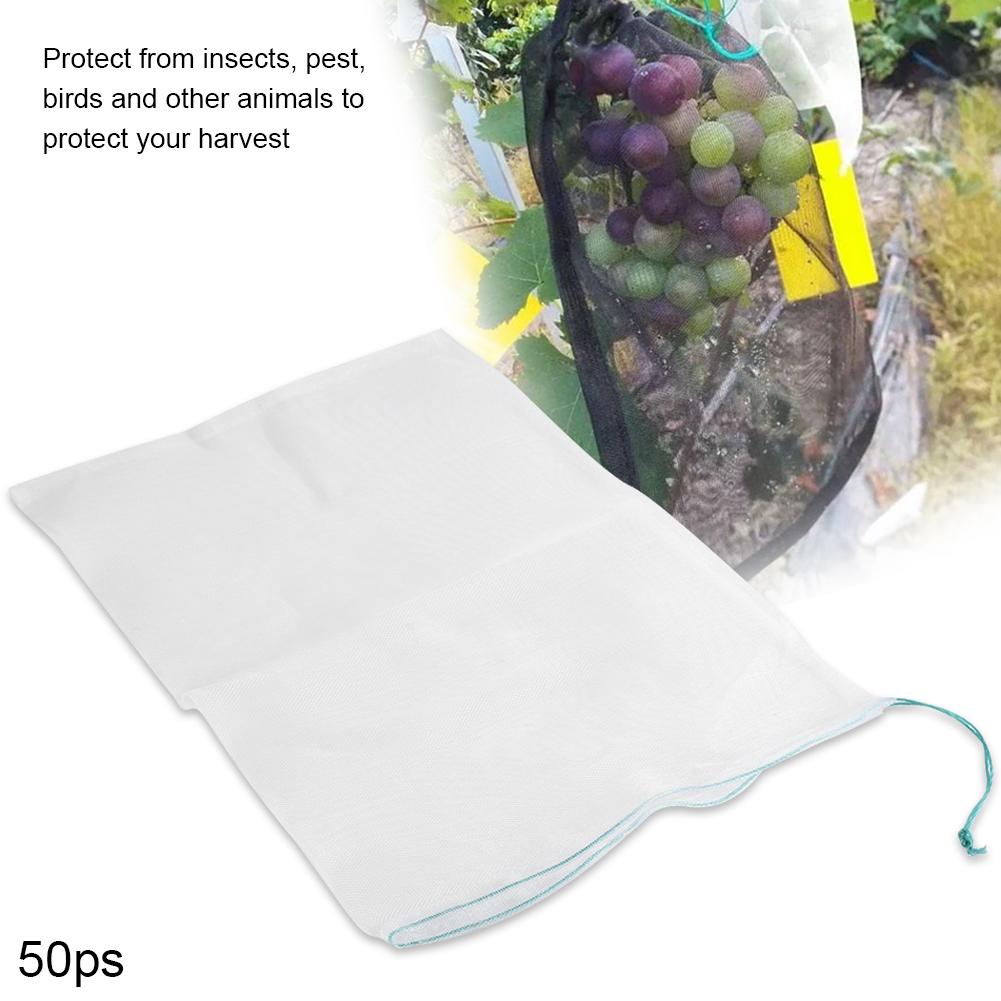 50pcs Plant Fruit   Bags Drawstring Mesh Bag Against Insect Pest Garden Tools 25*15cm