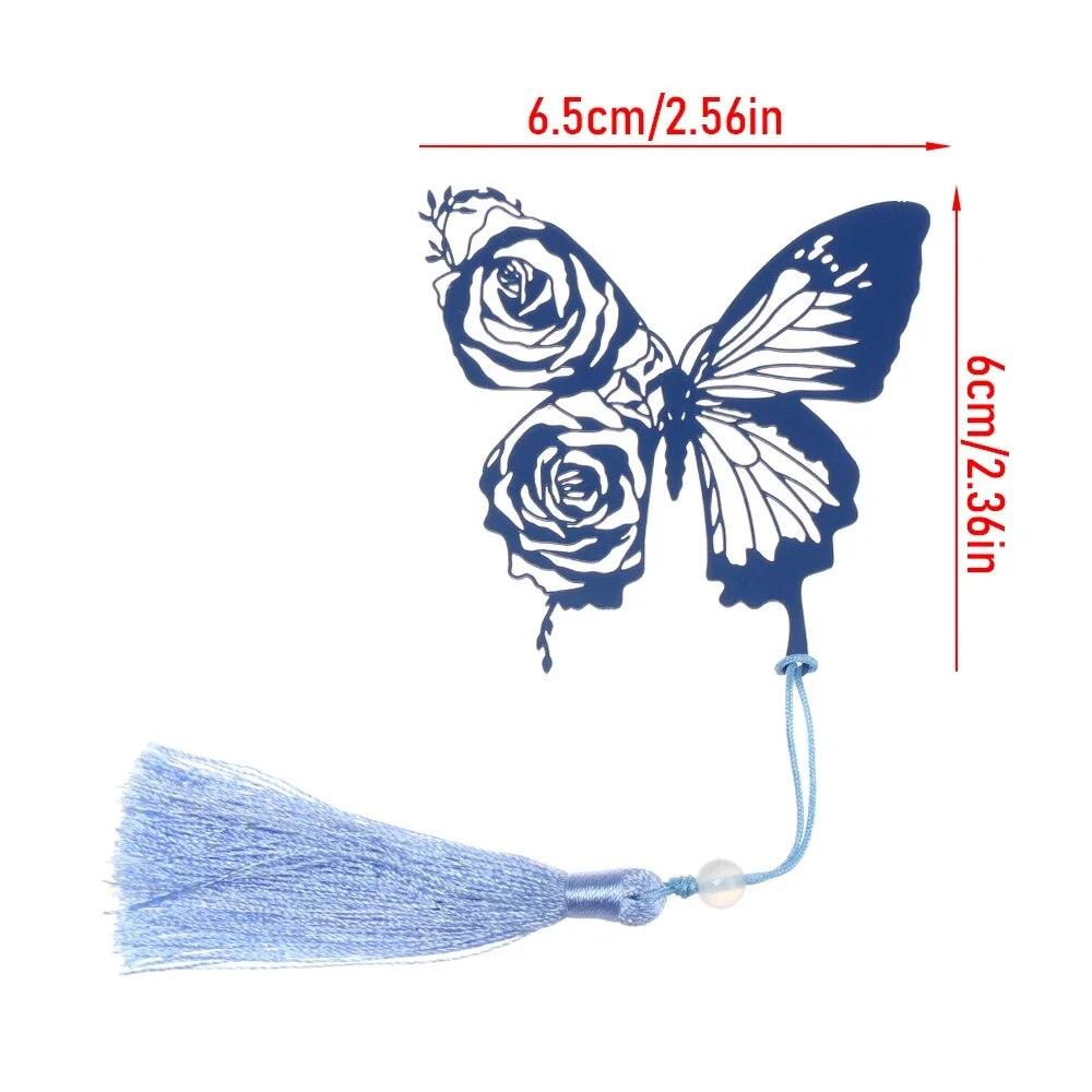 1Pc Vintage Butterfly Rose Ribbons Tassel Pendant Office Book Marker Supply School Creative Student Stationery Metal Bookmark